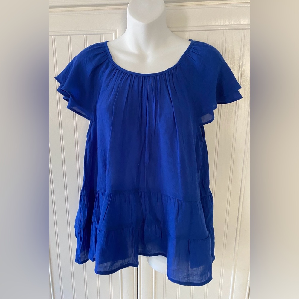 Blue Ruffled Tiered Blouse - Picture 2 of 4